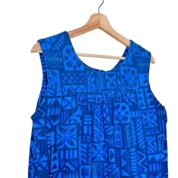 Vintage UI-Maikai hawaiian M dress Blue Muu Muu Sleeveless Midi dress - Picture 10 of 10